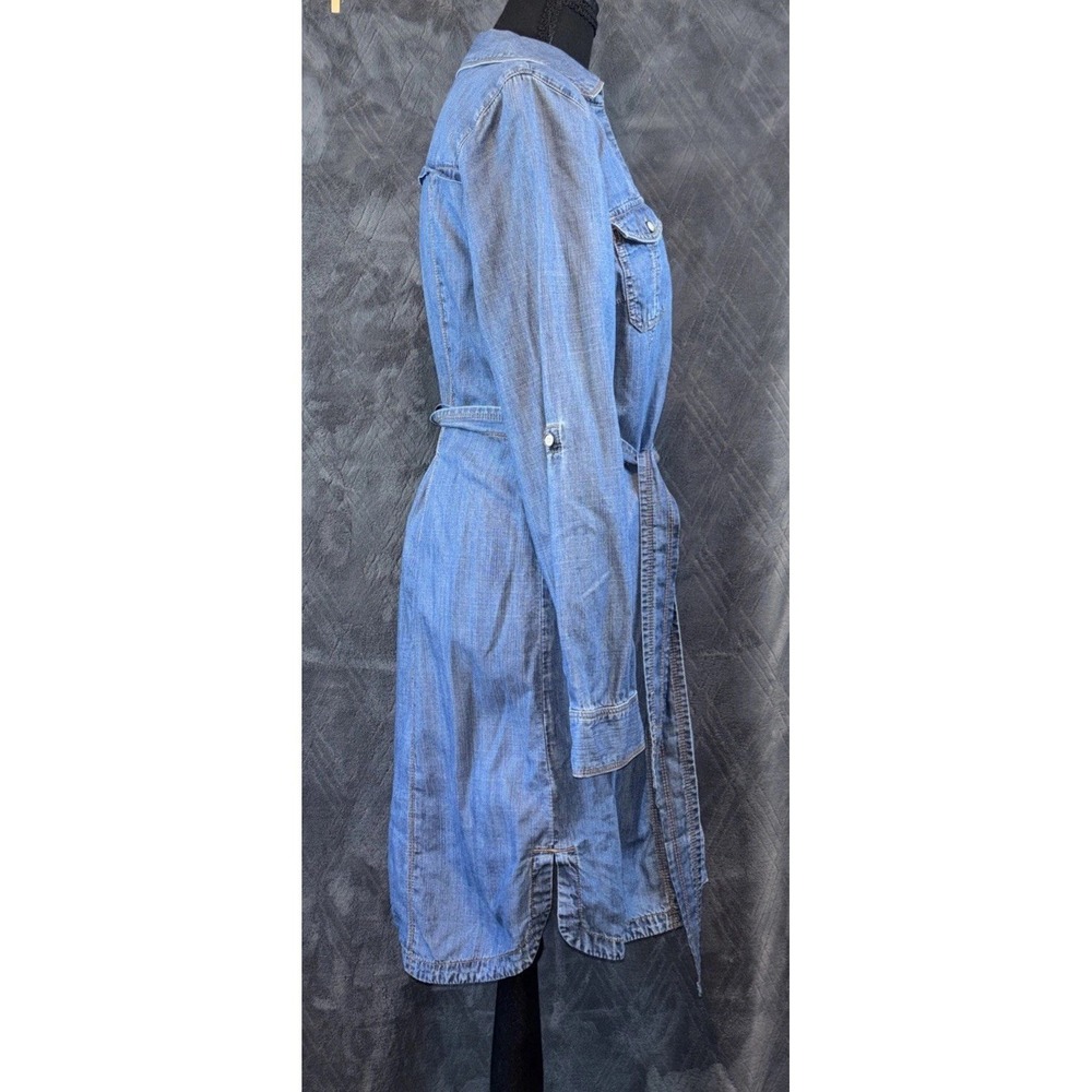 INC Denim Dress 6 Western Cowgirl W/Tie Belt L-sleeve Button Front Indigo Boho - Picture 3 of 11